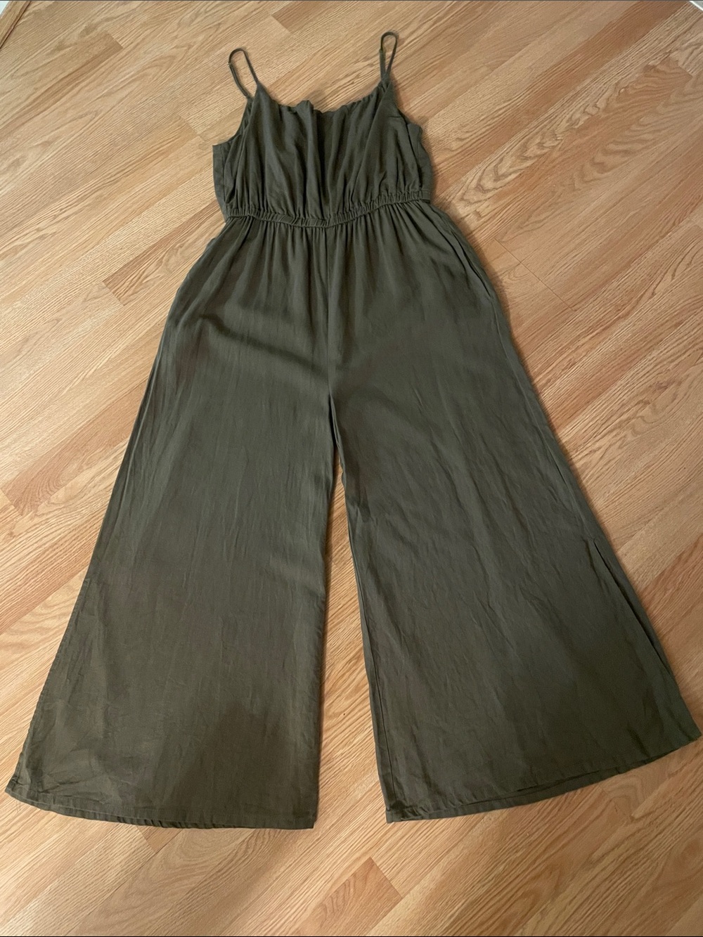 Haute Hippie Style Women’s Olive Green Linen Blend Wide Leg Jumpsuit Size M - Picture 2 of 10